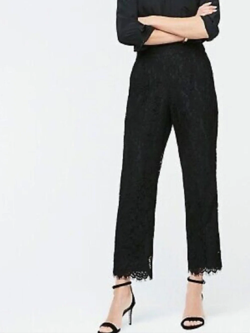 J. Crew Easy Pull On Black Lace Ankle Pants